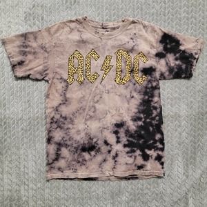 AC/DC‎ Cheetah Print Brown Black Marble Tie-dye T-shirt Band Concert Size Small